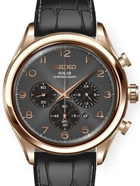 Seiko Solar Quartz Chronograph with Stop-Watch and 24-hour Sub-Dial #SSC566 42 mm kol saati