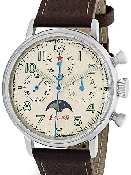 Red Star Hand Wind Mechanical Chronograph with Moonphase #7756G-D 40 mm kol saati