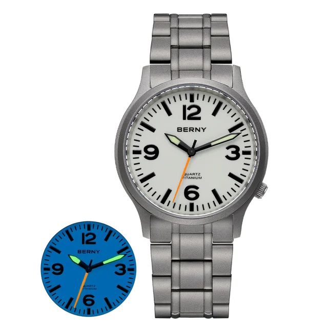 BERNY Men Quartz Titanium Field Watch V2-T2576MS T2576MS-B kol saati