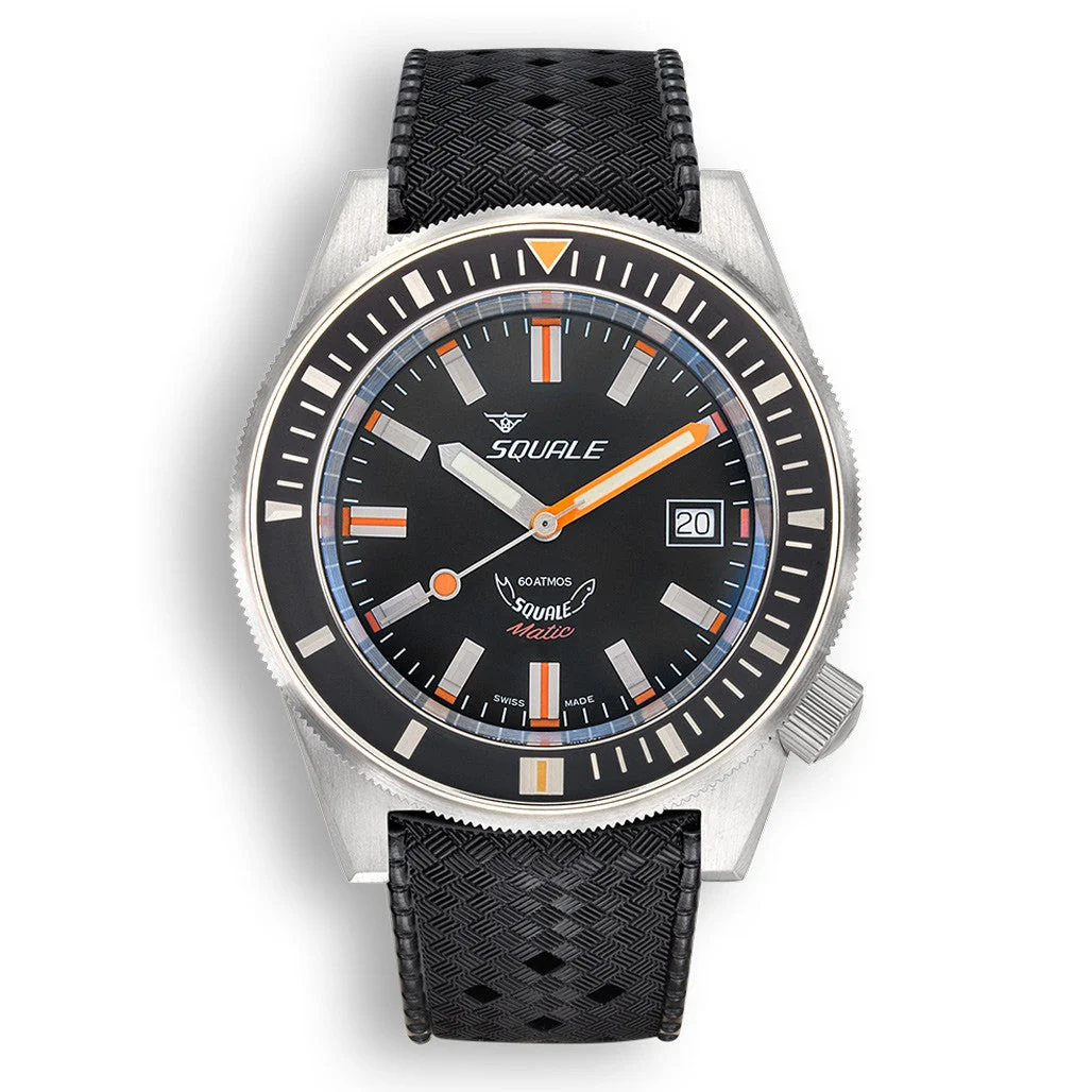 Squale Matic 600 meter Professional Swiss Automatic Dive watch with 44mm Satin Case #Matic-Black-Sat 44 mm kol saati