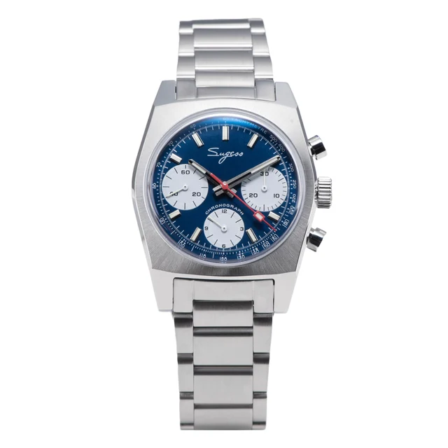Sugess Chrono Heritage S419 Chronograph Blue Panda Dial Bracelet kol saati