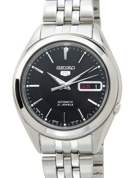 Seiko Scratch and Dent - 5 Automatic Black Dial Watch with Stainless Steel Bracelet #SNKL23J1 SND977 38 mm kol saati