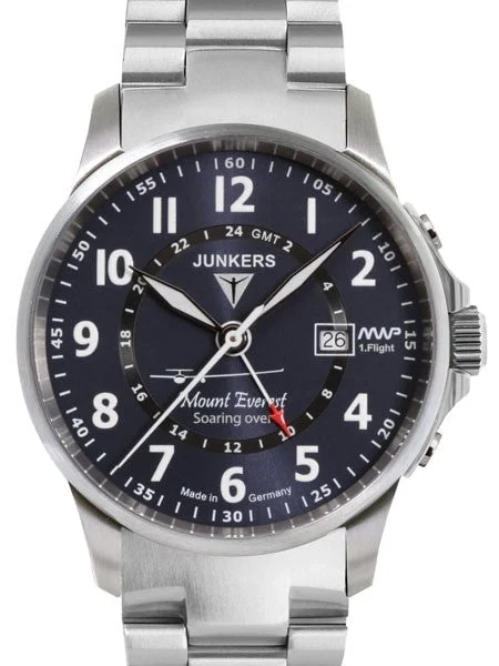 Junkers Mountain Wave Project 40mm Quartz GMT Dual Time Watch #6844M-3 kol saati