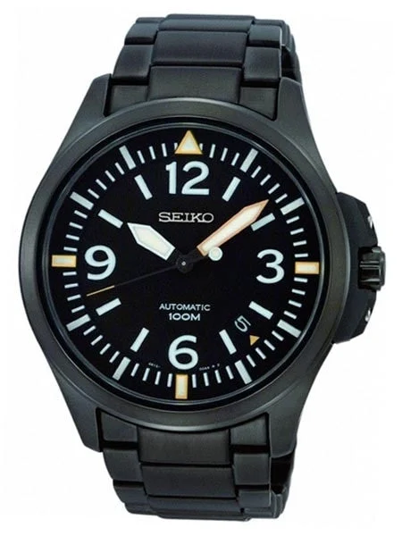 Seiko Black Ion-Plated 44mm 22-Jewel Automatic Sport Watch #SRP029K1 kol saati