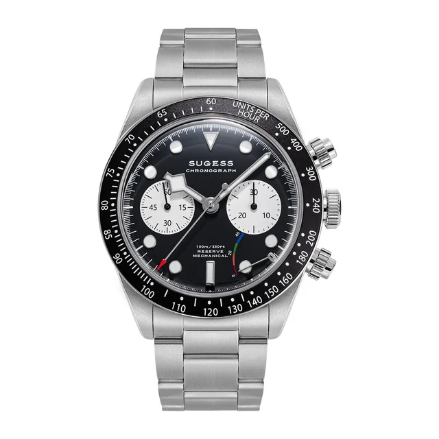 Sugess Chrono Heritage S457 Chronograph Power Reserve Black Panda D kol saati
