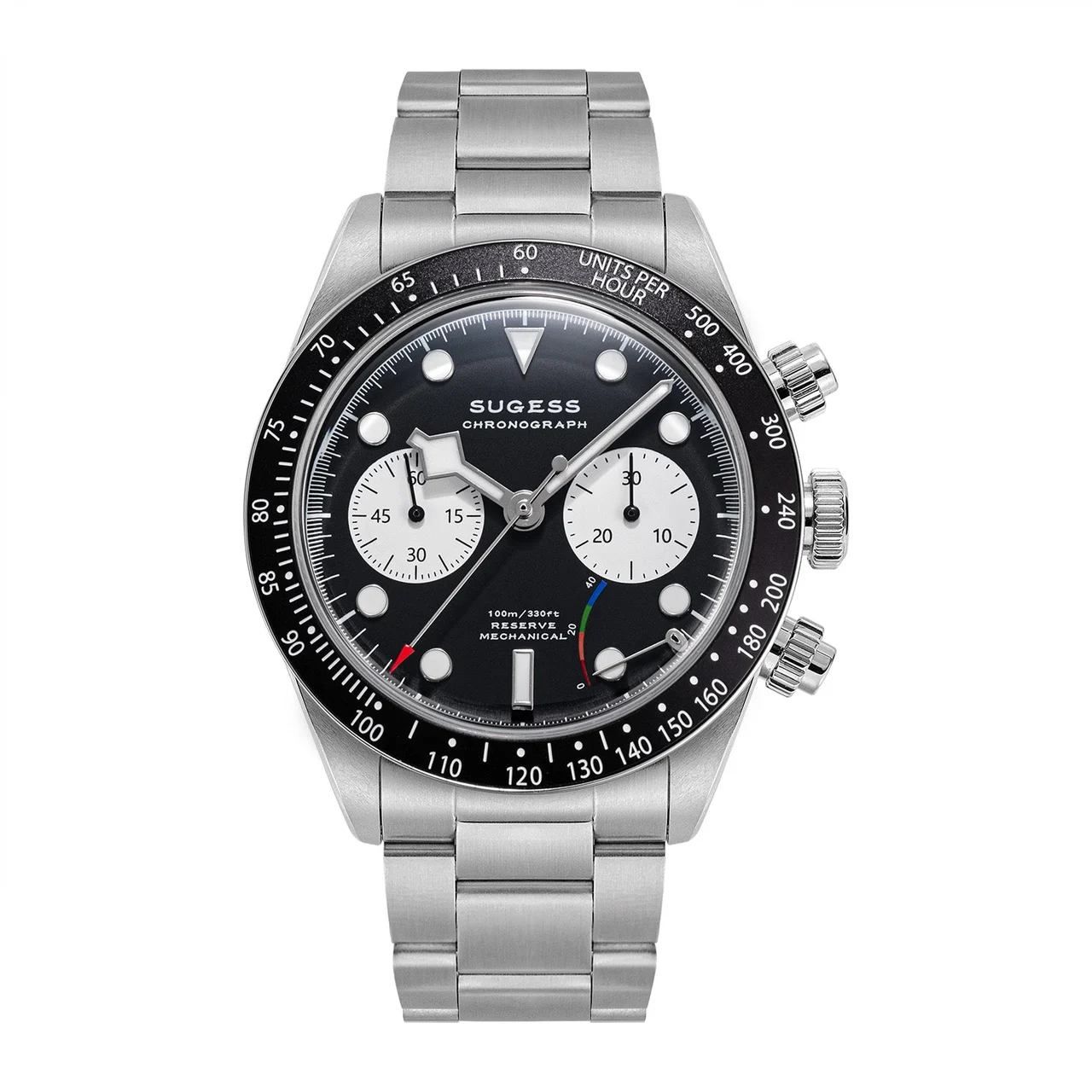 Sugess Chrono Heritage S457 Chronograph Power Reserve Black Panda D 41 mm kol saati