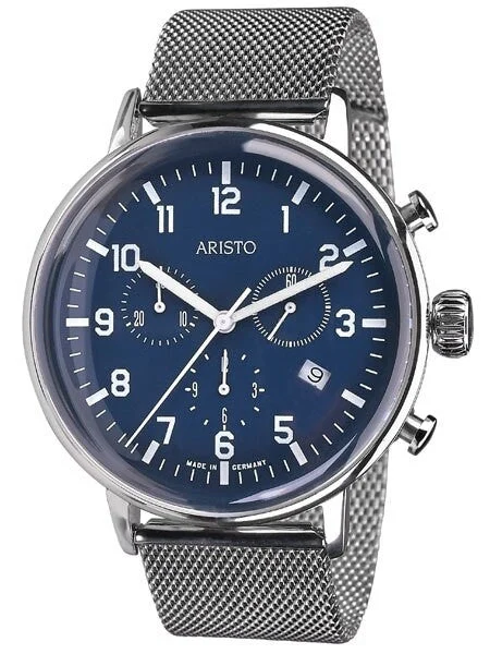 Aristo Bauhaus Swiss Quartz Chronograph Watch on Mesh Bracelet #4H161M 42 mm kol saati