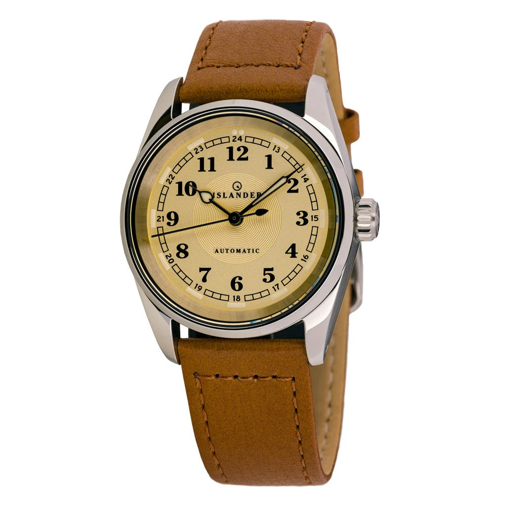 Islander Penn Automatic Railroad Watch with Vintage Gold Dial #ISL-171 36 mm kol saati