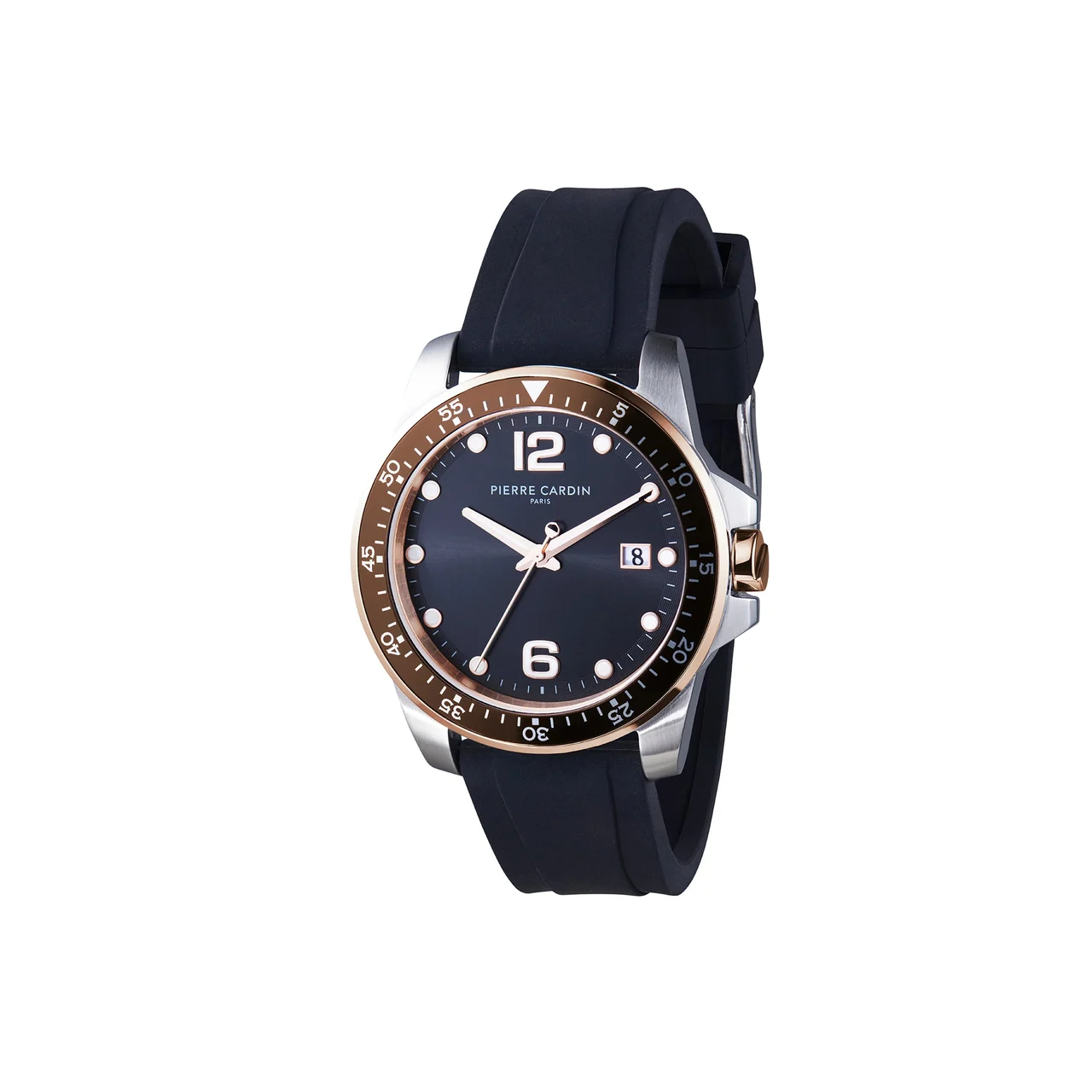 NATION Éclat Stainless Steel Watch with Rubber strap, Black Dial and Brown Bezel CNI.0036 40 mm kol saati