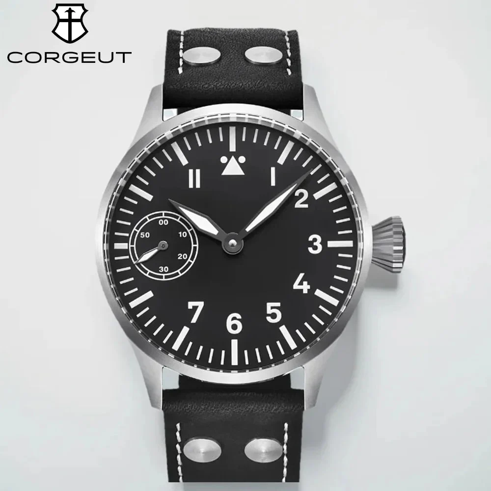 Tandorio Watches Corgeut 6023 Sub Second Pilot St3600 Manual Mechanical Watch 44MM 5ATM Sapphire Luminious glass back 14:350686#Retro style 4;5:56964930#3600 movement 44 mm kol saati