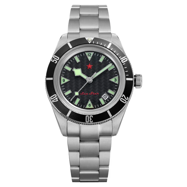 Red Star SEA STAR Watch with Black Dial and Black Bezel #7074G-C kol saati