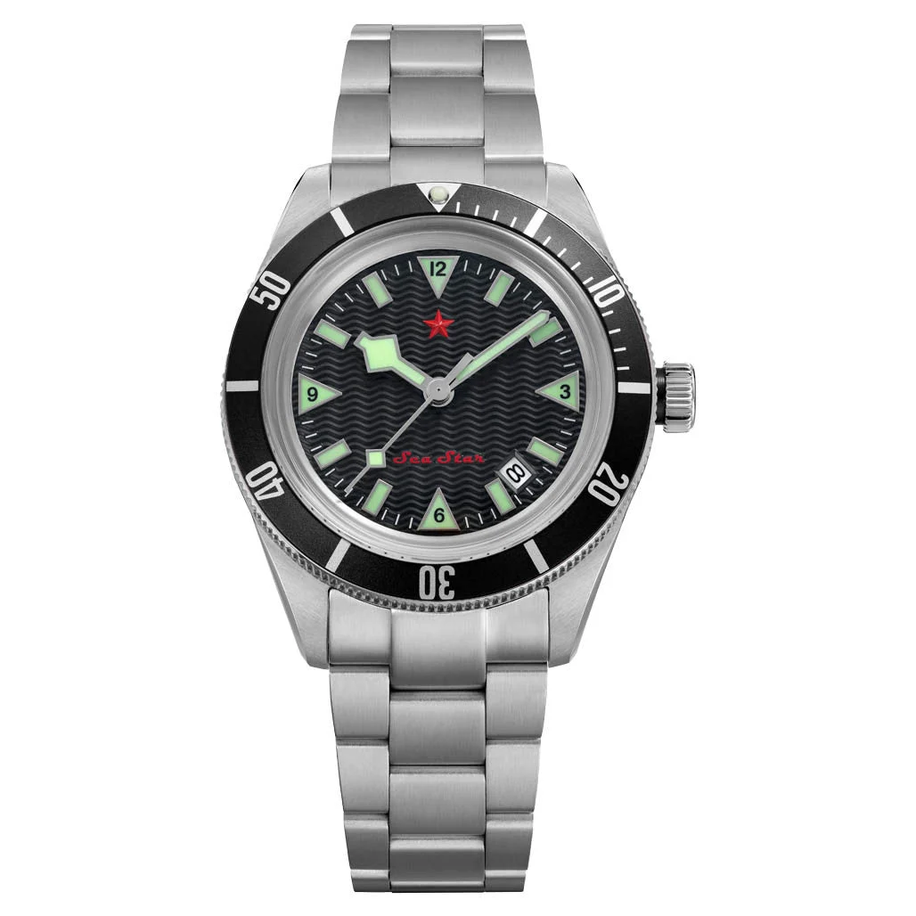 Red Star SEA STAR Watch with Black Dial and Black Bezel #7074G-C kol saati
