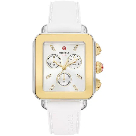 Michele Deco Sport Gold-Tone White Silicone Watch MWW06K000060 kol saati