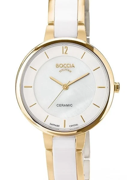 Boccia Quartz Watch with Goldtone Titanium and White Ceramic Bracelet #3236-02 32 mm kol saati