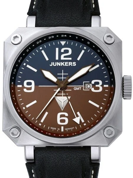 Junkers Horizon Airplane Cockpit Series Swiss Quartz GMT Pilot Watch #6740-4 kol saati