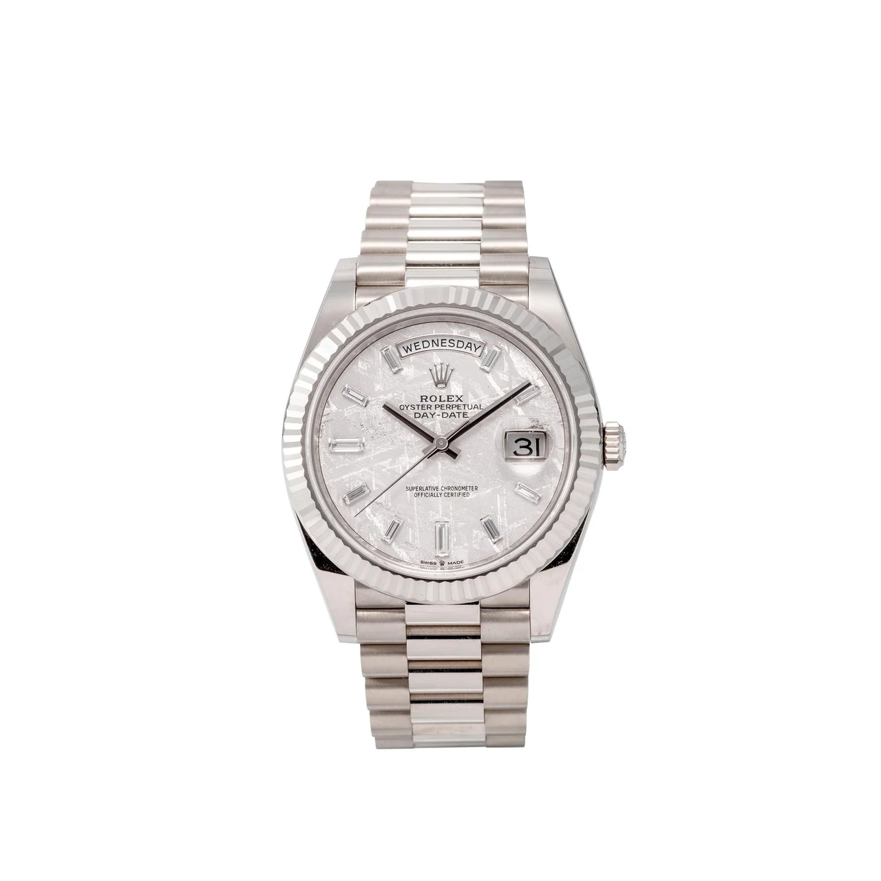 Rolex ROLEX REF. 228239, SELF-WINDING, CENTRE-SECONDS, DATE, DAY, METEORITE DIAL; "DAY-DATE"; 18K WHITE GOLD 41 mm kol saati