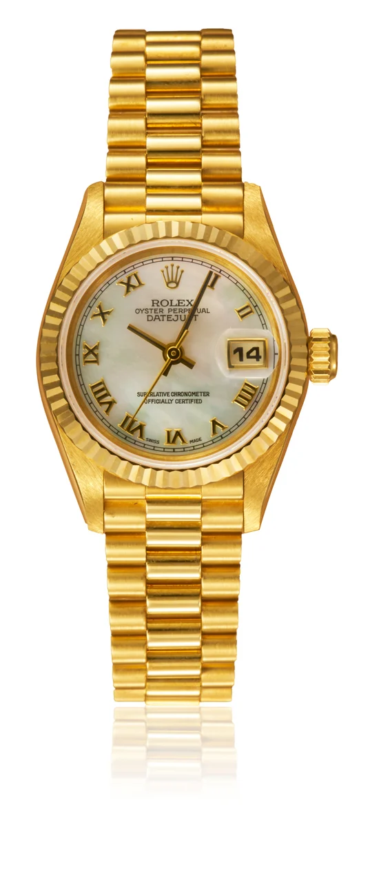 Rolex Ref. 69718, self-winding, ’s, centre-seconds, date, mother-of-pearl dial; “Datejust”; 18K yellow gold kol saati