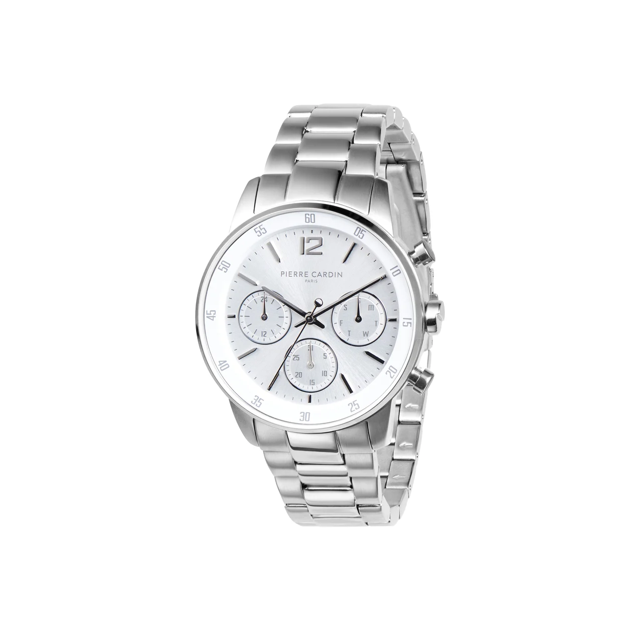 MONTROUGE PRIM Multifunction watch with Silver Dial and Metal Links Strap CMR.1004 40 mm kol saati
