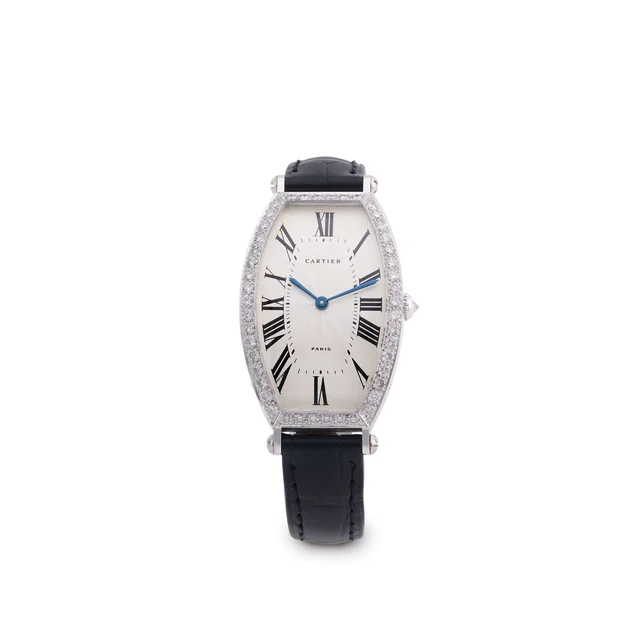 Cartier CARTIER, REF. WA502451, TONNEAU, 18K WHITE GOLD AND DIAMONDS kol saati