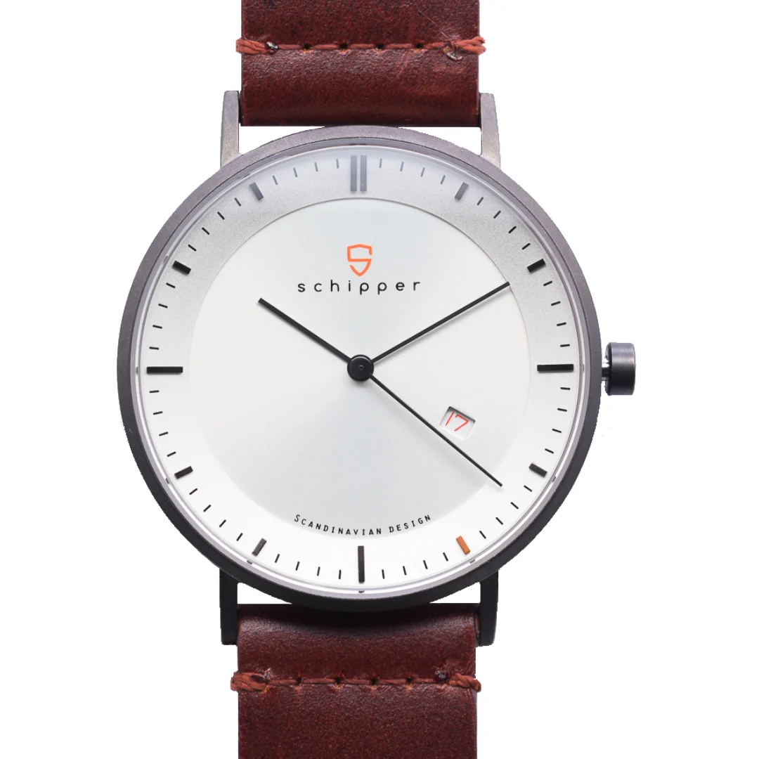 Schipperwatch Schipper NEW AESTHETIC 40 | Sunburst White | Brunt Läder 40 mm kol saati