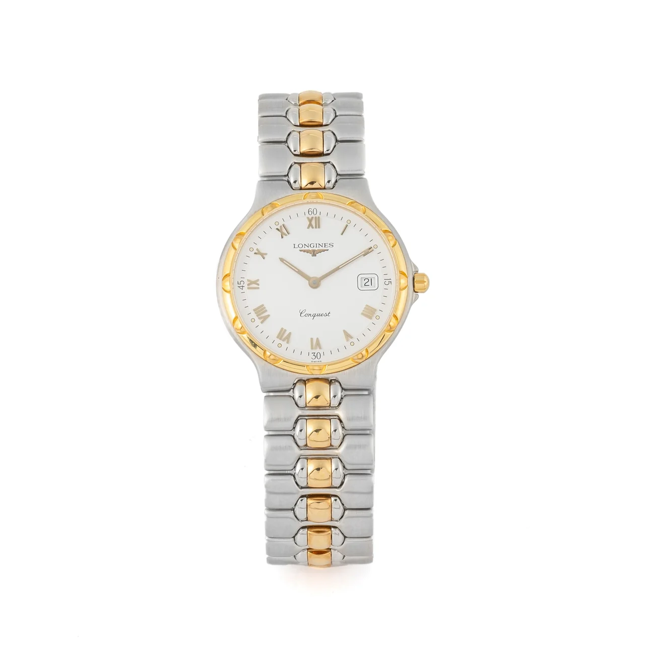 Longines Ref. L.1.625.5, quartz, date; “Conquest”; stainless steel and gilded stainless steel kol saati