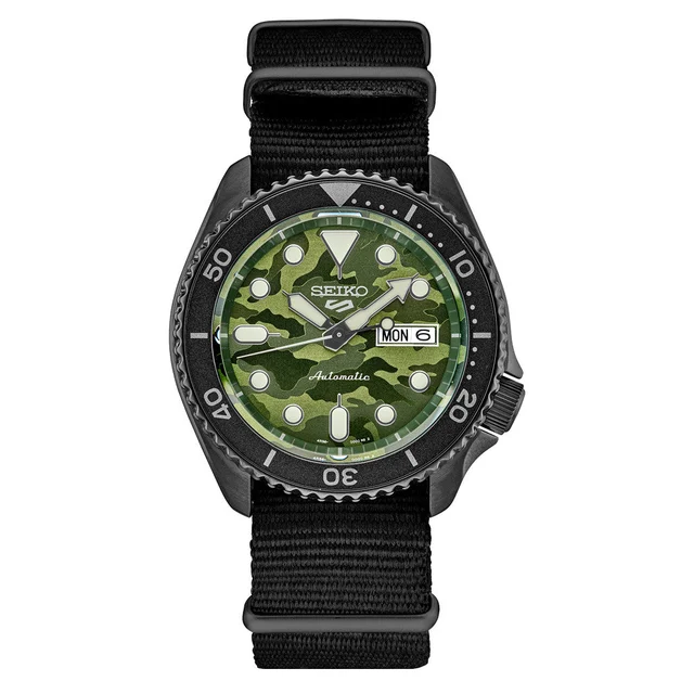 Seiko Sports Automatic Watch with Green Camo Dial and Gun Metal Case #SRPJ37 kol saati