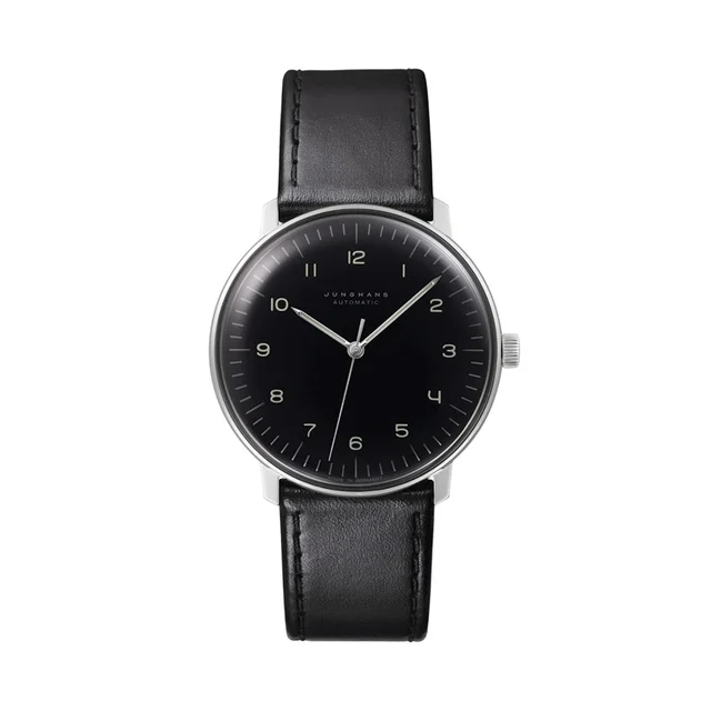 Junghans Max Bill Automatic w/ Numerals and Sapphire Crystal 38mm - Black on Leather Strap