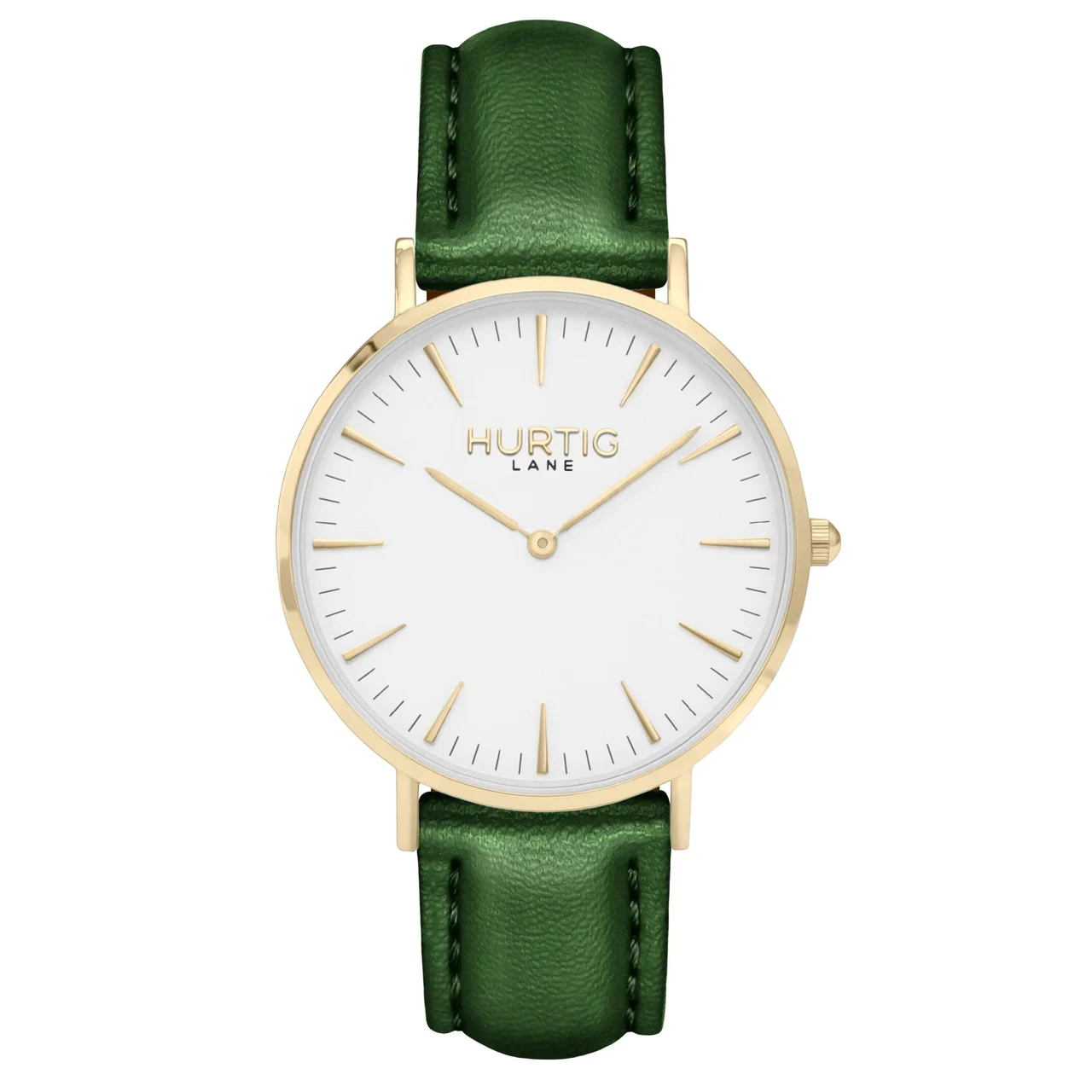 Hurtig Lane Vegan Watches Mykonos CACTUS Leather Watch Gold, White & Green 40 mm kol saati
