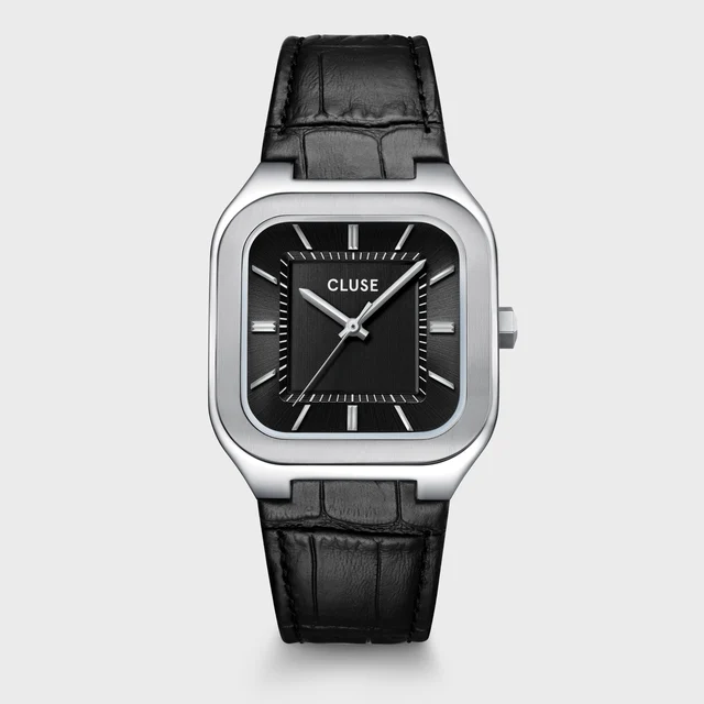 CLUSE Quadrus Watch Leather, Black, Silver Colour CW25703 kol saati
