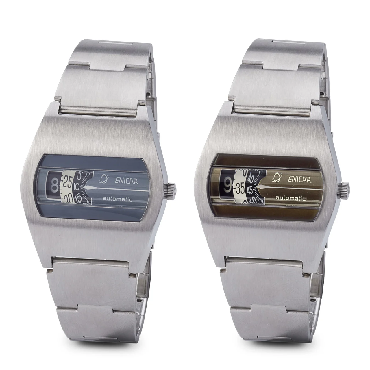 Enicar A Set Of Two ENICAR A SET OF TWO, REF. 119-01-01, JUMP HOUR, STEEL kol saati