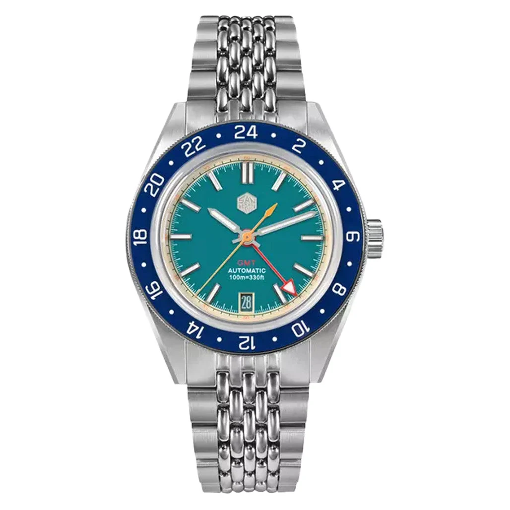 San Martin Watches San Martin 39.5mm Automatic Sport GMT Watch with Blue Dial #SN0116-A 39.5 mm kol saati
