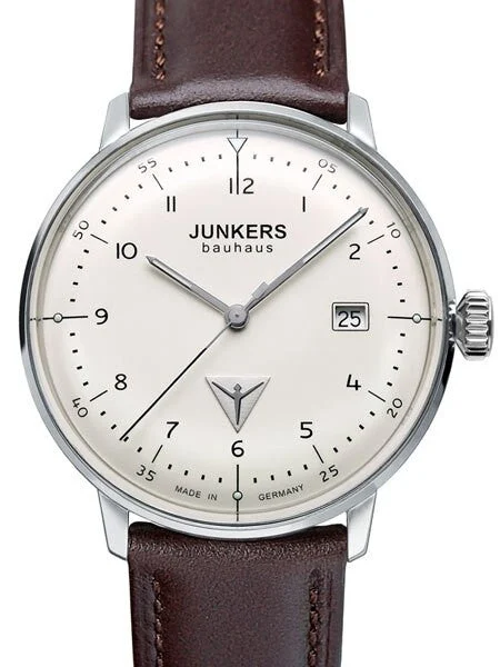 Junkers Bauhaus Swiss Quartz Watch with Domed Hesalite Crystal #6046-5 40 mm kol saati