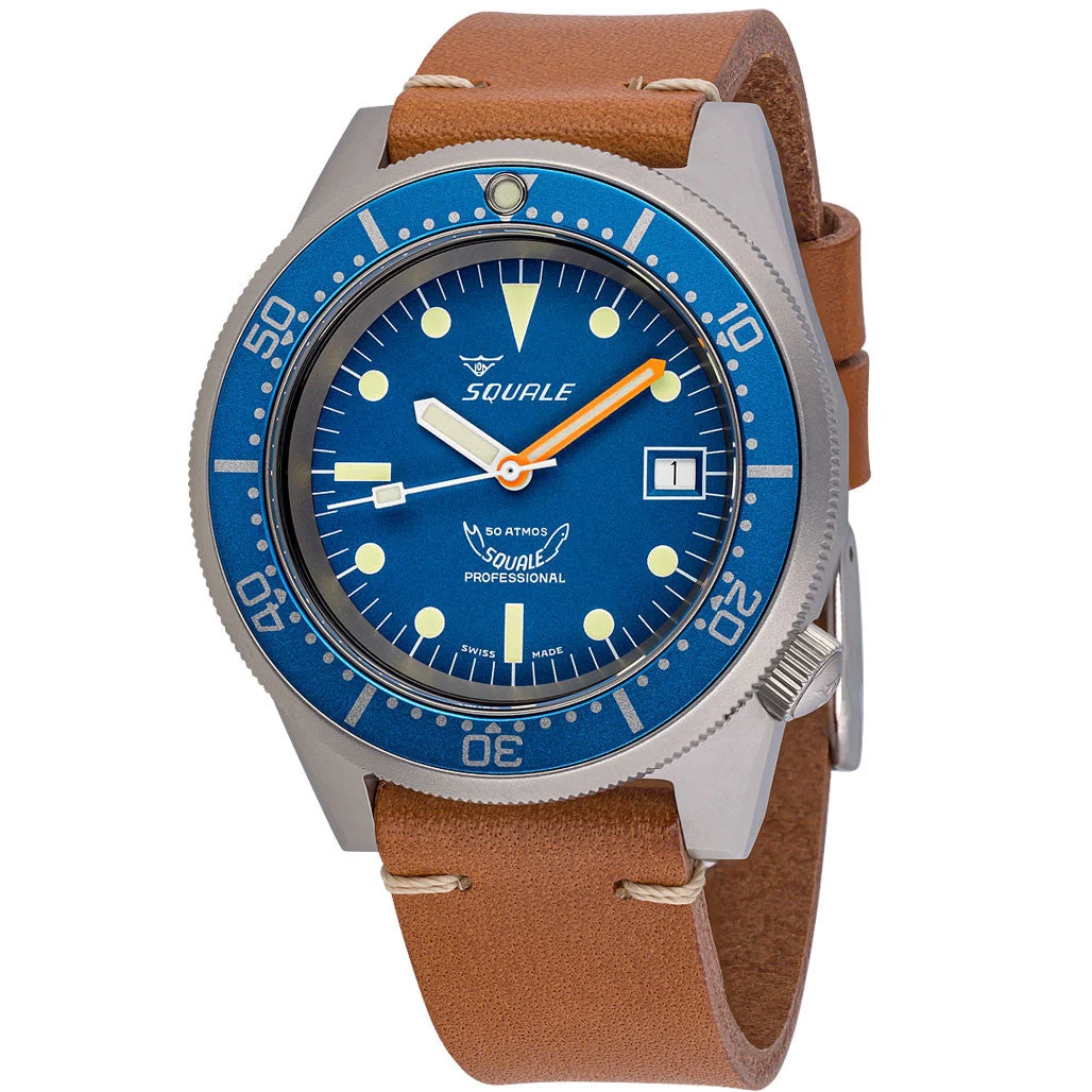 Squale Blasted Swiss Made Automatic Dive Watch with Matte Blue Dial #1521-026M-BLR 42 mm kol saati