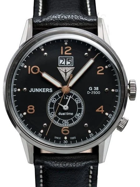 Junkers Big Date, Dual Time Watch with Two Crowns #6940-5 kol saati