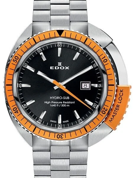 EDOX Hydro-Sub Swiss Quartz Dive Watch with MasterLock #53200-3OM-NIN kol saati