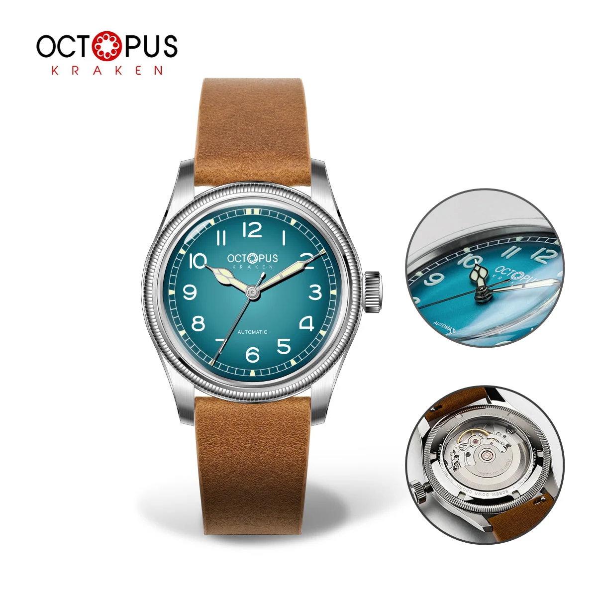 Octopus Kraken Coin Bezel Pilot Men Watch Oct0022-钢壳/钱币圈飞行员-蛇形针- 渐变浅蓝 38 mm kol saati