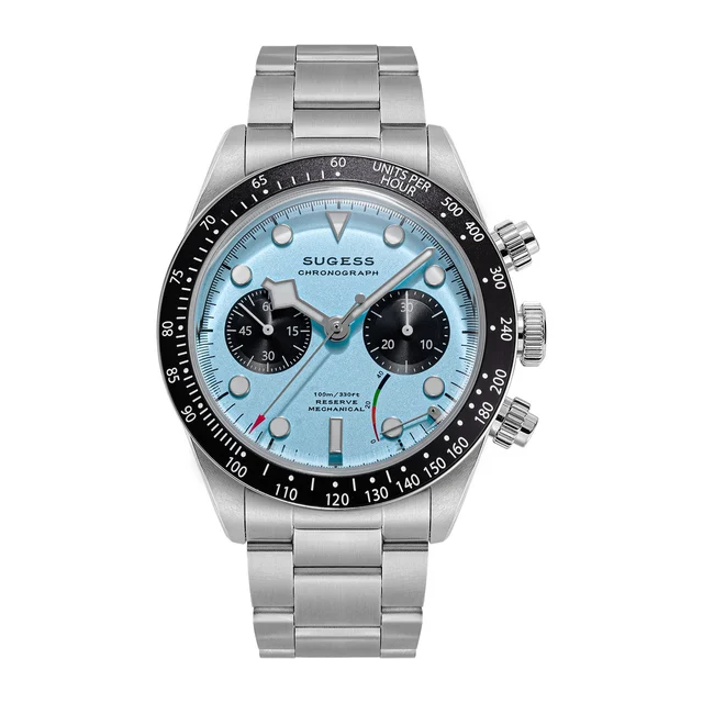Sugess Chrono Heritage S457 Chronograph Power Reserve Light Blue Pa kol saati