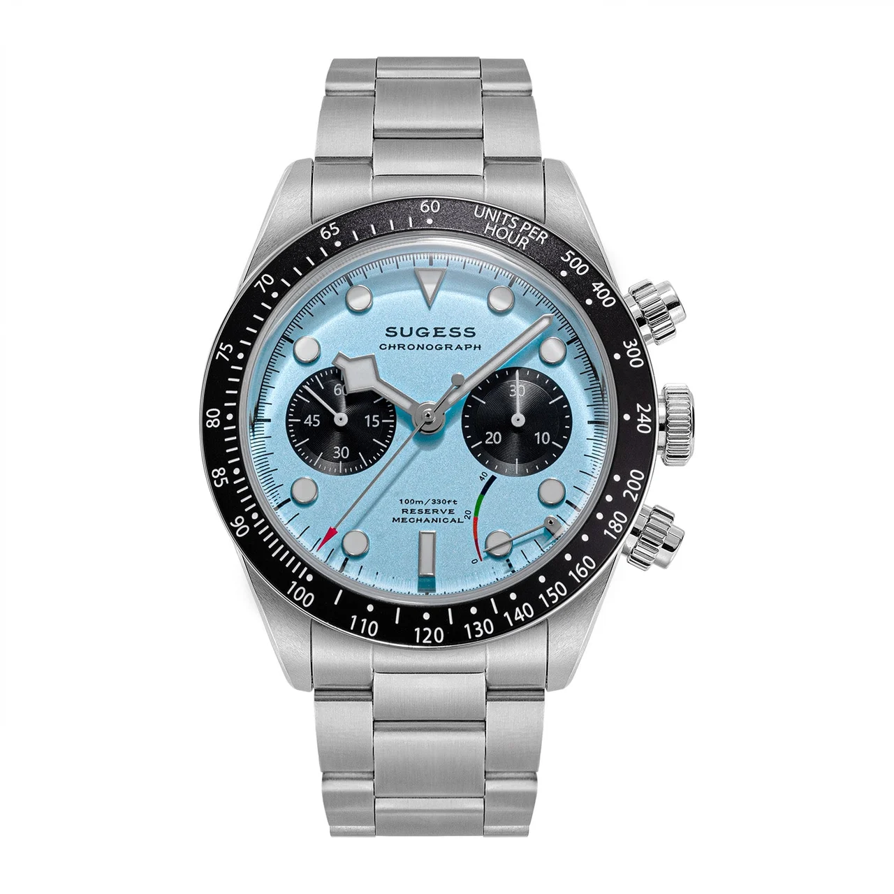 Sugess Chrono Heritage S457 Chronograph Power Reserve Light Blue Pa 41 mm kol saati