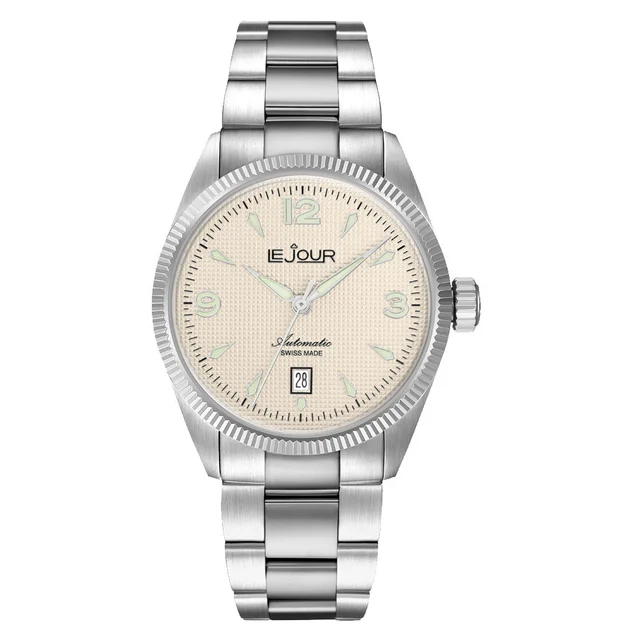 Le Jour Brooklyn Swiss Automatic Dress watch with Champagne Hobnail Dial #LJ-BR-004 kol sa