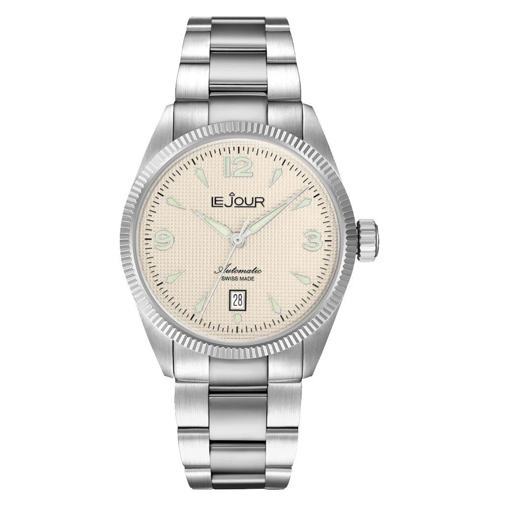 Le Jour Brooklyn Swiss Automatic Dress watch with Champagne Hobnail Dial #LJ-BR-004 50 mm kol saati
