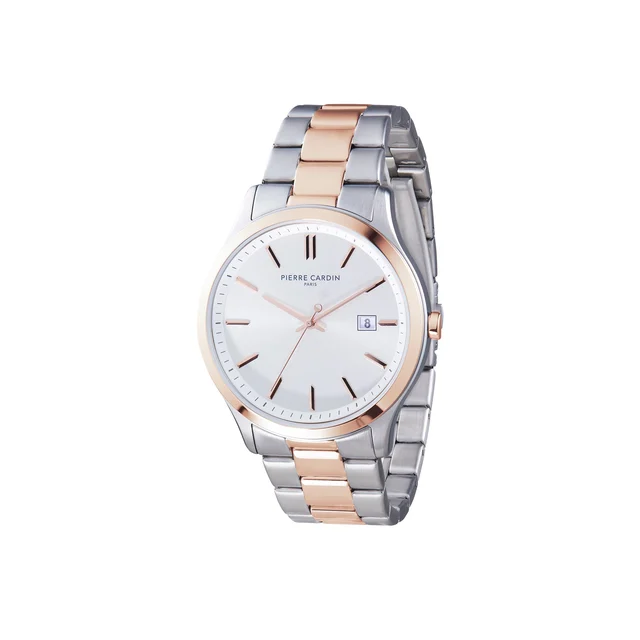 Épinettes Essential Two Tone Rose Gold and Steel Watch with Silver Dial and Metal Links St