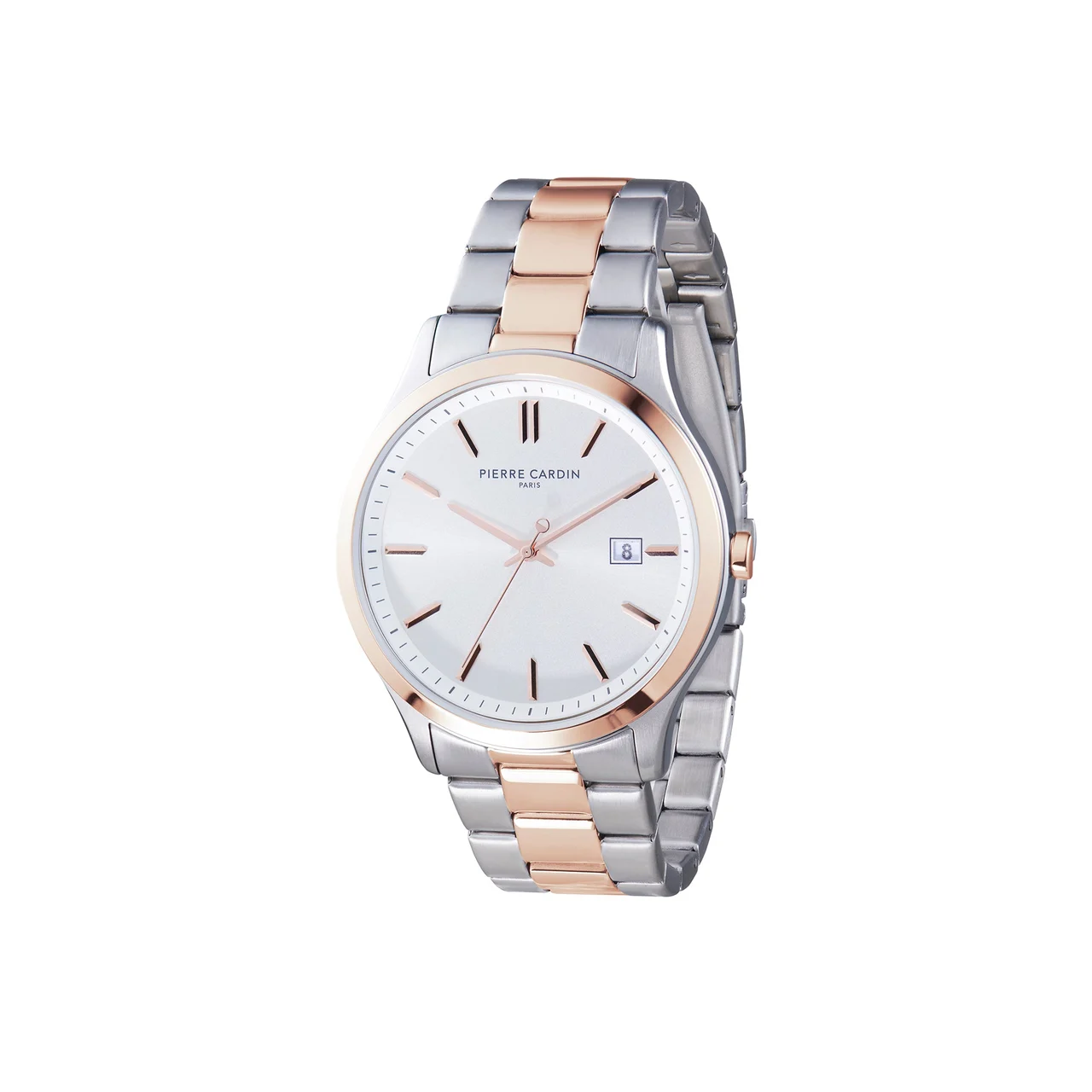 Épinettes Essential Two Tone Rose Gold and Steel Watch with Silver Dial and Metal Links Strap CQI.0012 42 mm kol saati