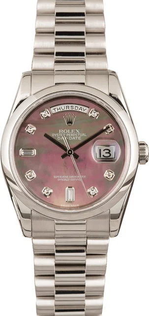 Rolex Platinum Day Date 118206 Black Diamond MOP 118206MDP kol saati