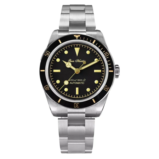 San Martin Watches San Martin Automatic Watch with Black and Gilt Dial #SN004-A kol saati