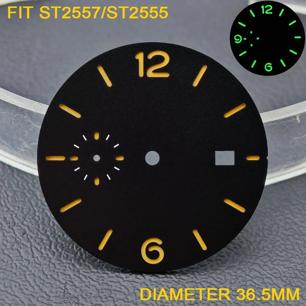 Tandorio Diameter Green Luminous Sterile Dial for Seagull GMT ST2557/ST2555 Movement with Single Calendar,Custom DIY logo 14:201441170#NO.1;200000046:201720836#NO Logo 36.5 mm kol saati