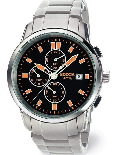 Boccia Quartz Chronograph Watch with 12-Hour Totalizer and 41mm Titanium Case #3763-03 41 mm kol saati