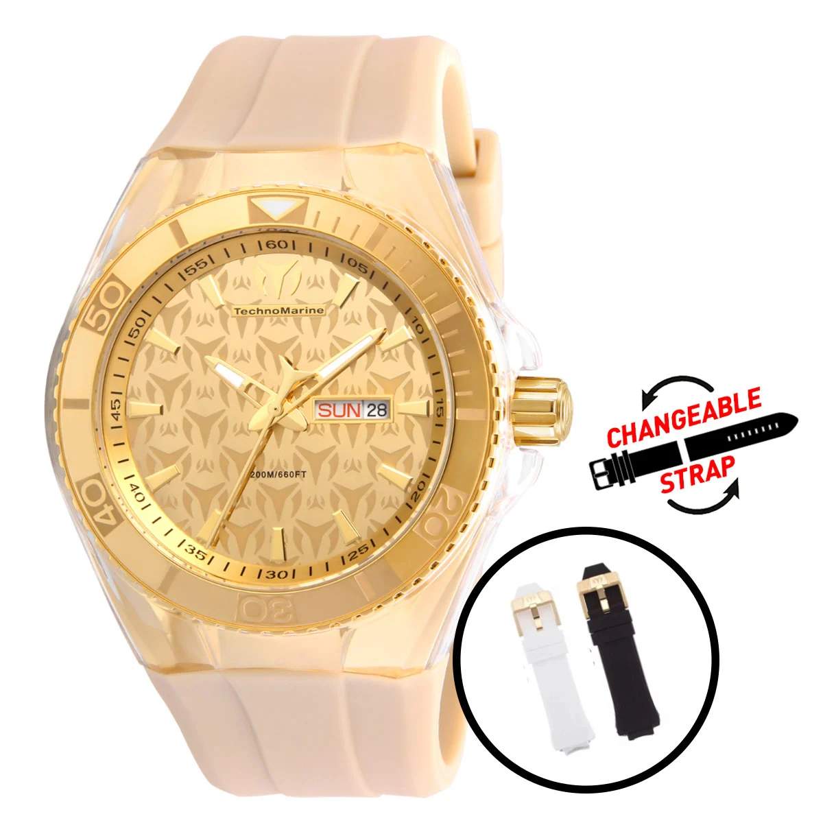 Invicta TechnoMarine Cruise Monogram Watch - 46mm, Beige, White, Black with Interchangeable Strap (TM-115064) 46 mm kol saati