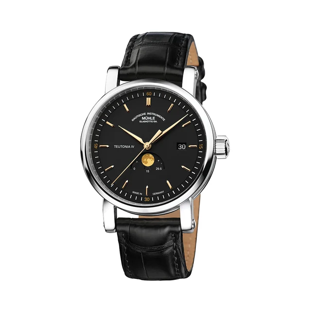 Muhle Glashutte Teutonia IV Moonphase 41mm - Black on Leather Strap M1-44-03-LB kol saati