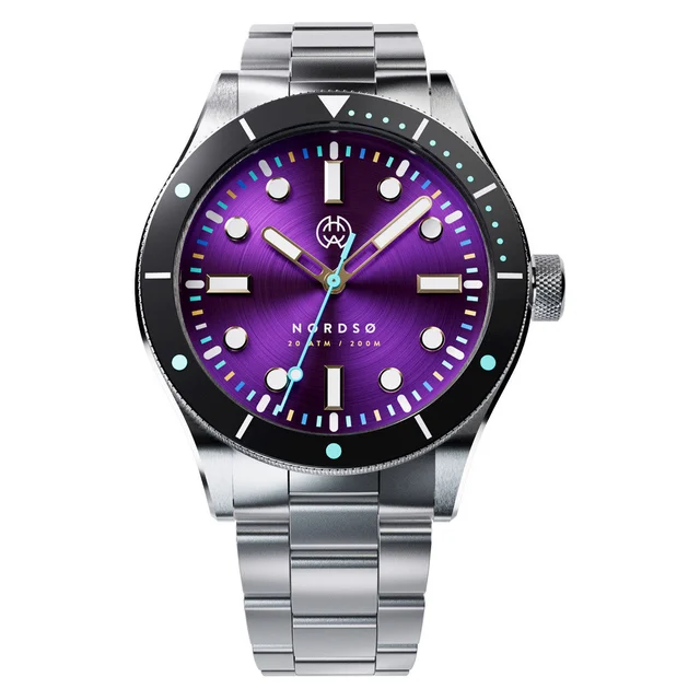 Henry Archer Nordso Automatic Dive Watch with Neon Purple Dial #HAC-NOR-NE3-3LI kol saati