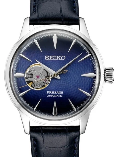 Seiko Presage Blue Automatic Dress Watch with Open Heart #SSA405 kol saati